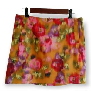 J Crew Watercolor Mini Skirt Floral Stretch Cotton Lilac Fuschia Gold 4